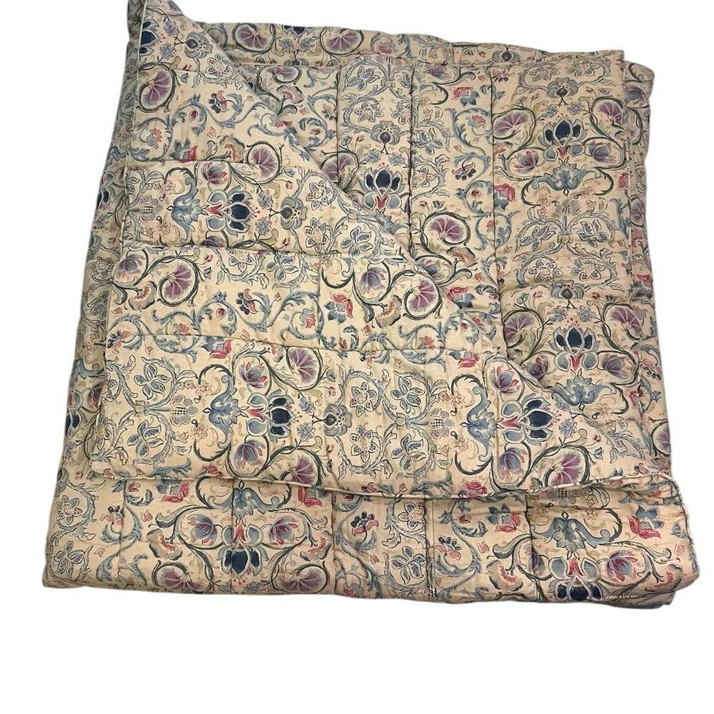 Vintage Ralph Lauren Provence Queen Full Comforter Beige Floral Cotton Linen EUC